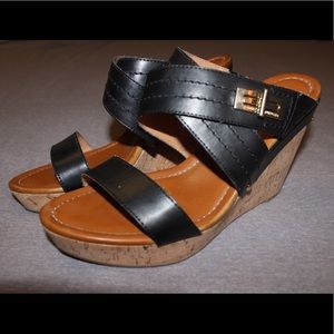 Tommy Hilfiger Black Mili II Leather Wedge Sandals